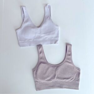Aerie Women’s Ribbed Bra, Bundle of 2 Size Medium, light gray, beige very soft